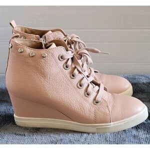 Linea Paolo Sneakers Women Hidden Wedge Pink Blush Suede Size 7M Blingy